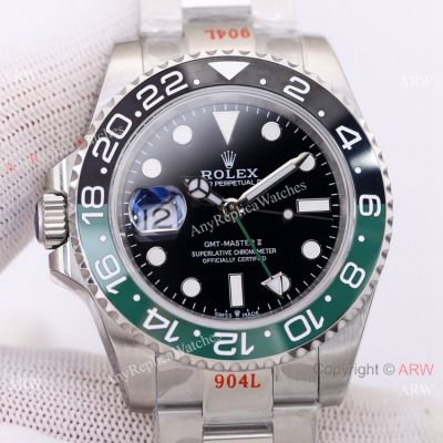 Left-Hand Rolex GMT Master II 'Sprite' Oyster Strap Watch Super Clone 3186 Movement